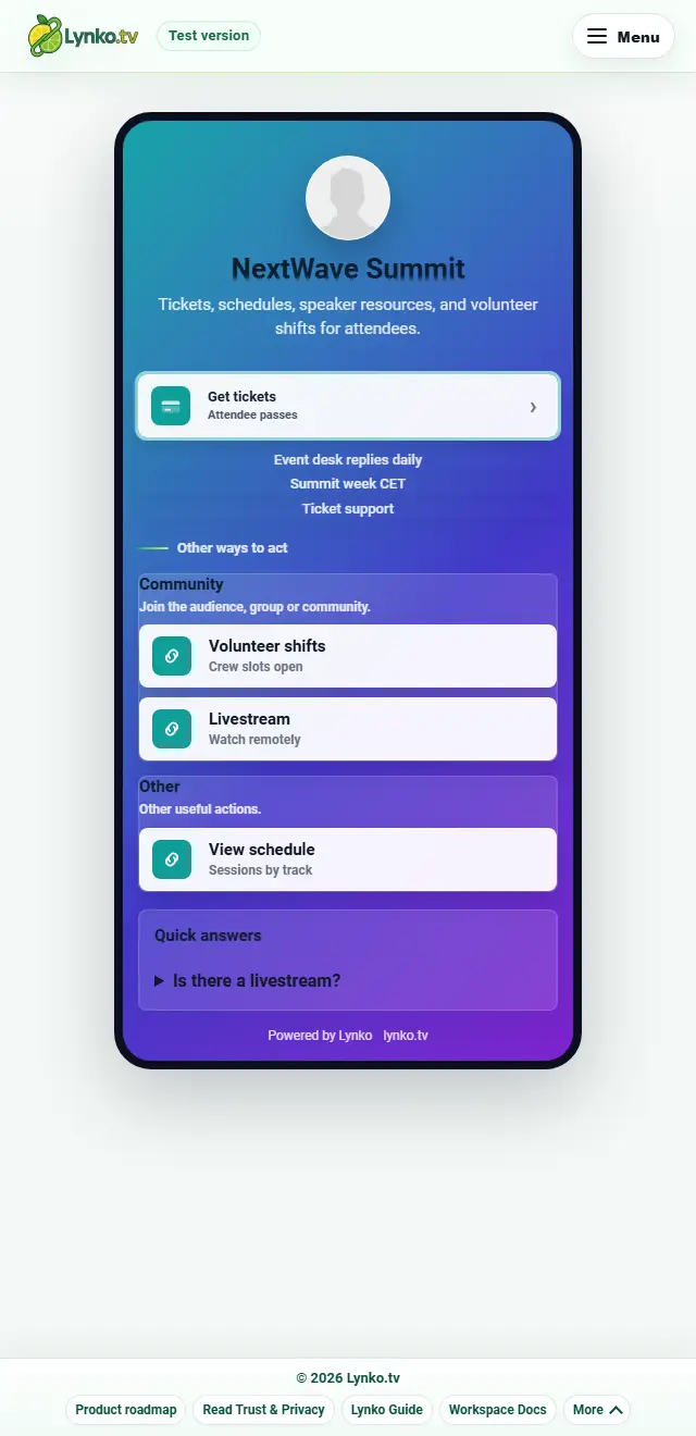 Event volunteer hub preview