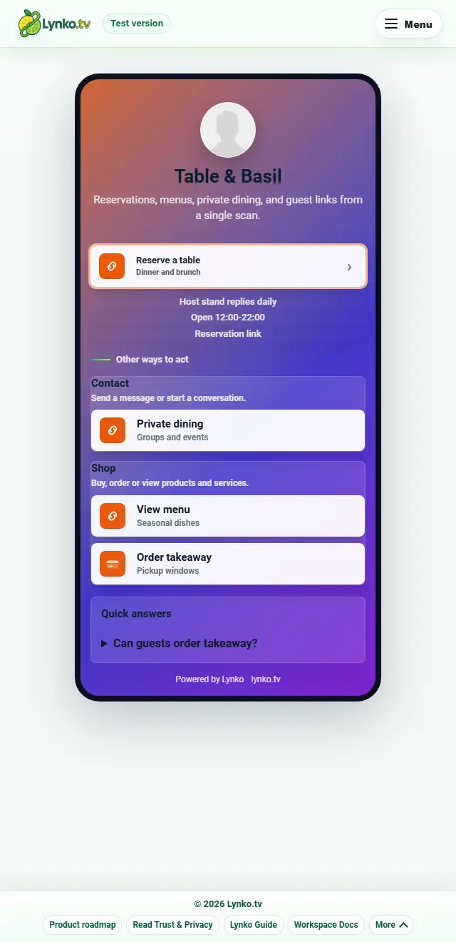Restaurant contact hub preview