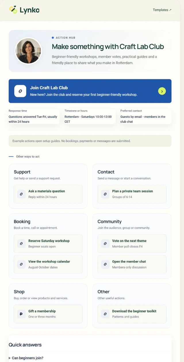 Community launch hub — Layout preview
