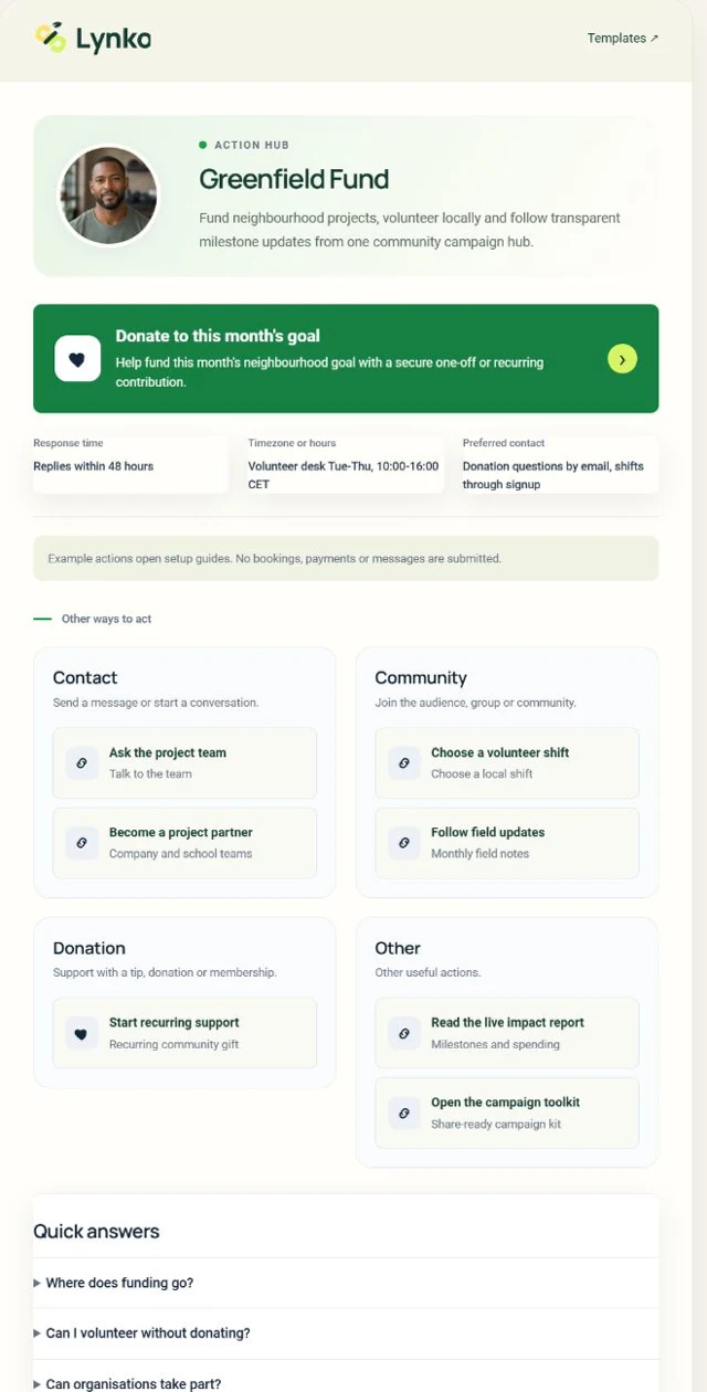 Spenden-Hub f&uuml;r gemeinn&uuml;tzige Organisationen &mdash; Layout-Vorschau