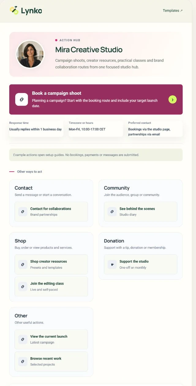 Support-Hub für Creator — Layout-Vorschau