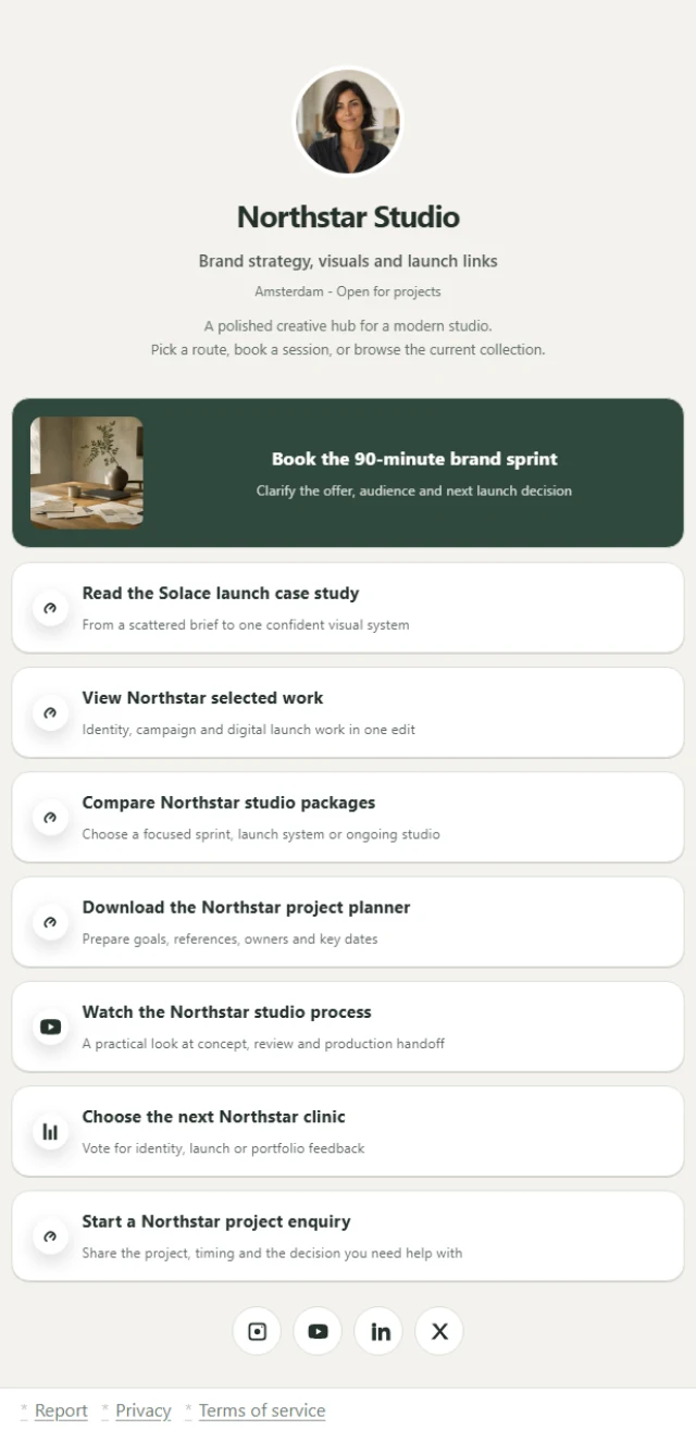 Northstar Studio Link Page example